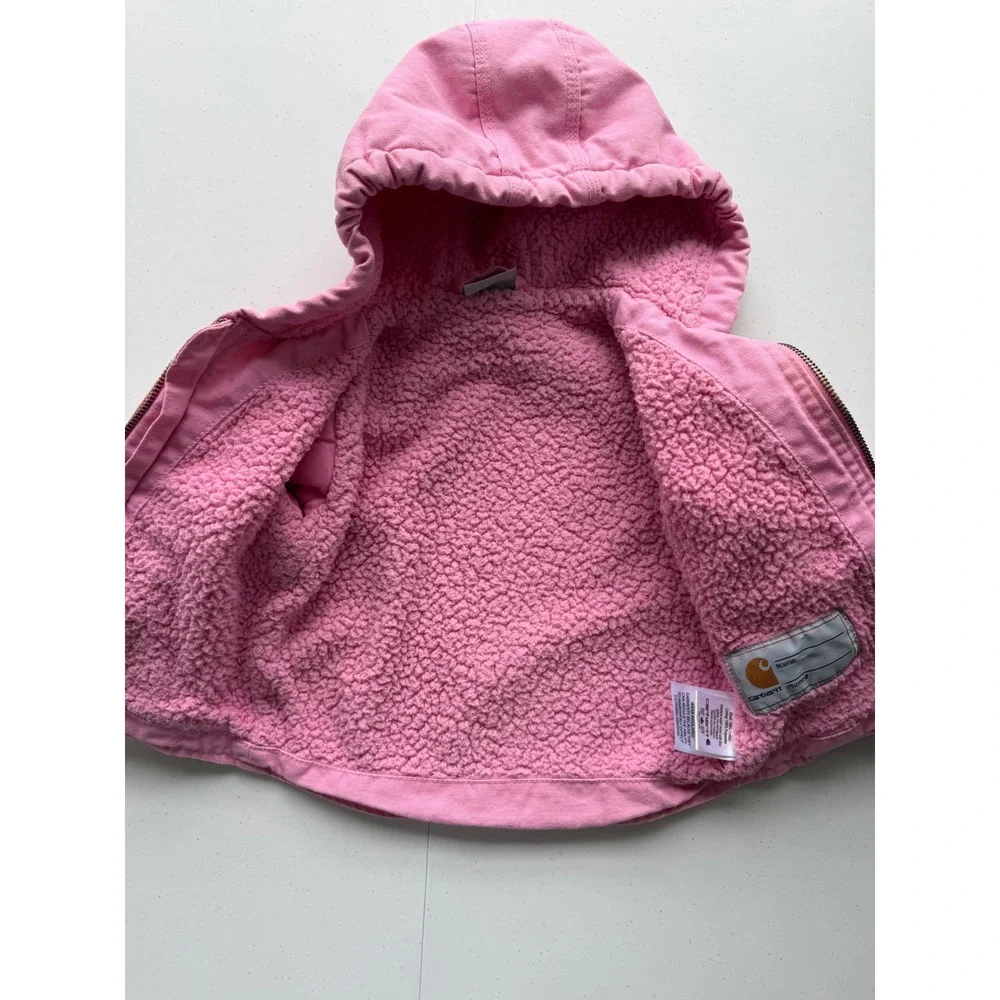 Carhartt 12 Months Baby Girl's Sherpa-Lined Hooded Canvas Zip-Up Jacket, Pink